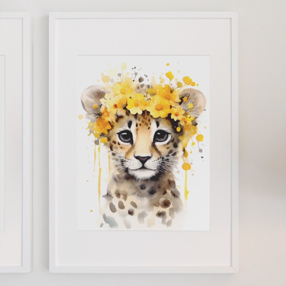Watercolor Baby Leopard Portrait Wall Art Illustration Print Poster Unframed - Picture 3 of 6